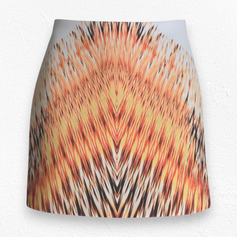 Guess White Orange Fiery Abstract Pencil Straight Mid Rise Skirt Size Medium